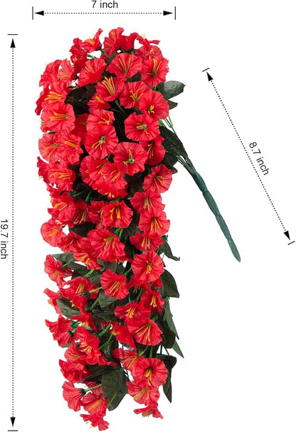 Artificial Fake Hanging Flowers Plants for Outdoor Outside Winter Christmas Decoration, 2PCS Faux Silk UV Resistant Look Real Red Morning Glory Trailing Vines for Home Wedding Party Garden Patio Porch