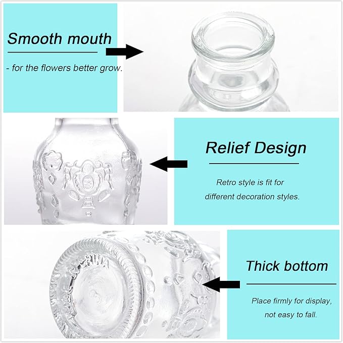 Glass Bud Vase Clear - Mini Vases 20Pcs/Set Bud Vases for Flowers Cute Clear Vintage Small Glass Vases Bud vases in Bulk for Decor, Home Table Centerpieces, Dinning, Wedding