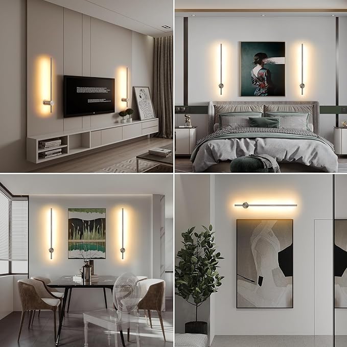 Battery Operated Wall Sconces with Remote, Dimmable 3000K-6000K/Timer/Memory LED Wall Lamp, 350°Rotate, USB Rechargeable Wireless wall lights for Living Room, Bedroom Brushed Nickel 23.6" (2 Pack)