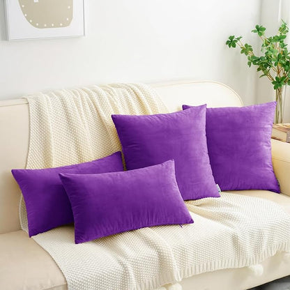 HWY 50 Purple Velvet Throw Pillow Covers 20x20 Inch, Pack of 2 Soft Cozy Solid Decorative Luxury Cushion Cases for Couch Sofa Bed Living Room Bedroom