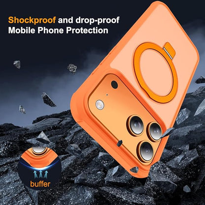 Compatible with iPhone 17 Pro Max Case with Invisible Magnetic O-Ring Stand Military-Grade Translucent Case for iPhone 17 ProMax 6.9" [Compatible with Mag-Safe][Great Grip Feeling],Orange