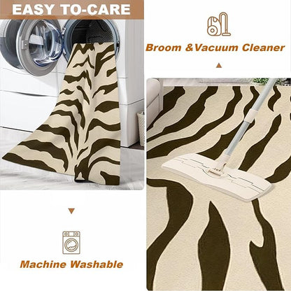 Black Brown Zebra Stripes Area Rug, Animal Inspired Art Print Large Rugs, Machine Washable Breathable Durable Carpet for Boys and Girls Nursery Bed Living Room Carpets Nursery Decor Rug,2 x 6ft