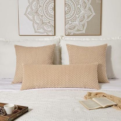 Kevin Textile 20x54 Inch Long Body Lumbar 1 Pack Boho Decorative Throw Pillow Cover Soft Striped Corduroy Rectangle Cushion Case Farmhouse Accent for Living Room Couch Sofa Bed, Light Beige