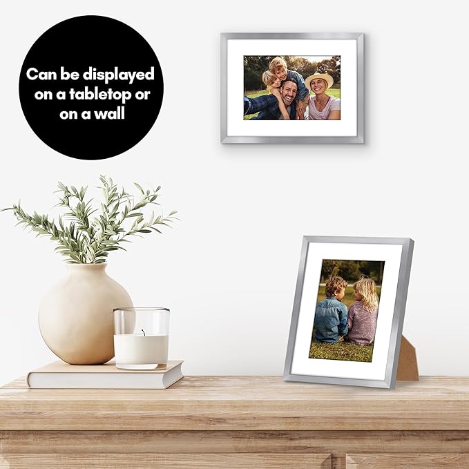 Americanflat 6x8 Picture Frame with Shatter-Resistant Glass - Use as 4x6 Frame with Mat or Display 6x8 Photo Without Mat - Streamline Collection - Picture Frames for Tabletop and Wall - Silver
