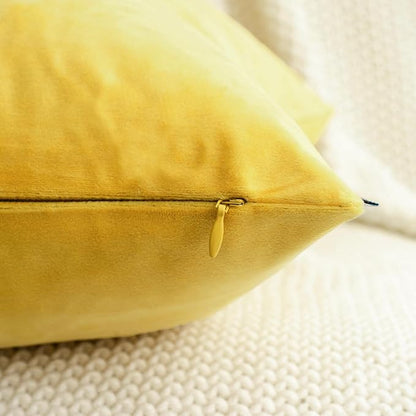 HWY 50 Yellow Velvet Throw Pillow Covers 22x22 Inch, Pack of 2 Soft Cozy Solid Decorative Luxury Cushion Cases for Couch Sofa Bed Living Room Bedroom
