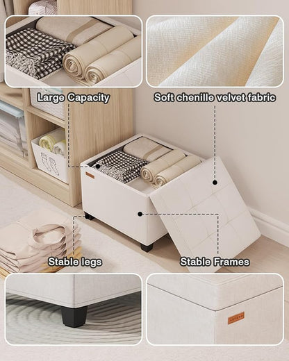 17.7 inches Chenille turfed Ottomans Cube with Storage, Metal-Framed Square Storage Ottoman Foot Rest Stool Holds 770 LB for Dorm Living Room Bedroom White UASND641W