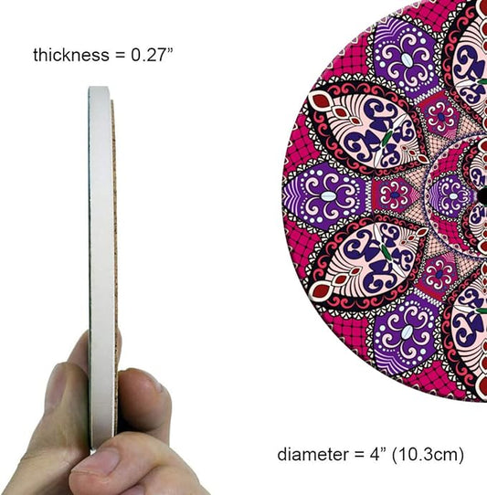 Coasters Set of 6 Mandala Pattern Ceramic Drink Coaster with Cork Base Modern Style Coasters for Mugs and Cups Office Kitchen 4 in