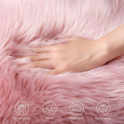 Ashler faux fur rug, Fluffy Shaggy Area Rug Ultra Soft 2 x 6 Feet Sheepskin Fur Rug, Pink Fuzzy Rug Machine Washable Shag Rug, Nursery Decor Throw Rugs for Bedroom, kids room, Living Room