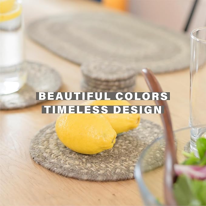 Homespice Grey Cloud Jute Braided Oval Placemats, Warm Farmhouse Decor, Set of 6, 13x19 Grey Table Mats - Vibrant Colors, Durable, Easy to Clean and Protects Furniture