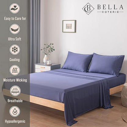 Bella Coterie Luxury Bamboo Viscose 34” Split Top King Size Sheet Set | 1 Fitted Sheet for Sleep Number & Adjustable Beds | 100% Organically Grown | Cooling & Soft | 18” Deep Pocket [Twilight Blue]