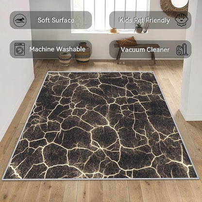 Abstract Rug 8x10 - Abstract Carpet, 6x9 Rug, Modern Marble Texture Rug & Home Decor, Contemporary Area Rug & Room Decor, Washable Non Slip Anti Skid Rugs