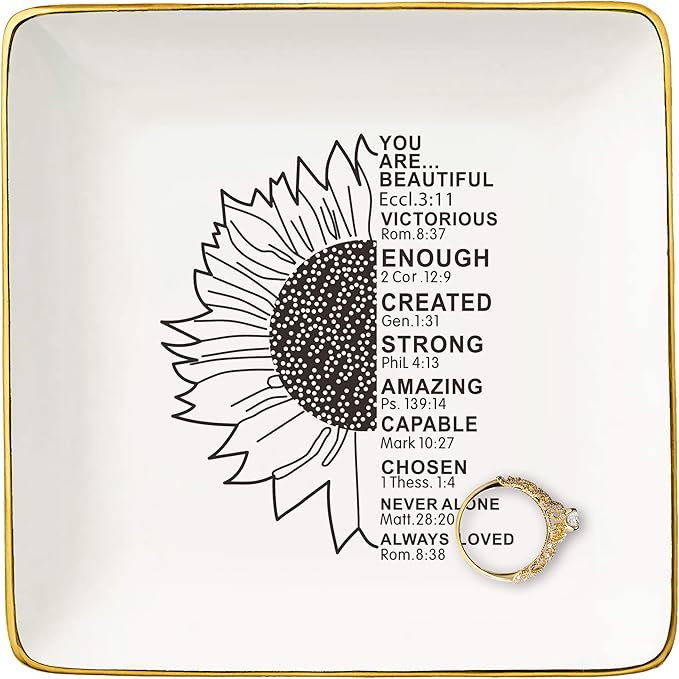 Mother's Day,Birthday,Graduation,New Year Christmas Gift for Woman,Christian Scripture Religious Bible Verse Gifts,Affirmations Inspirational Reminder Present,Jewelry Tray Trinket Holder Ring Dish