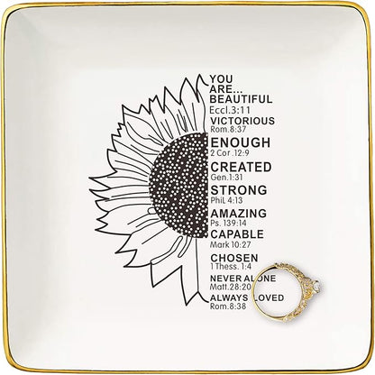 Mother's Day,Birthday,Graduation,New Year Christmas Gift for Woman,Christian Scripture Religious Bible Verse Gifts,Affirmations Inspirational Reminder Present,Jewelry Tray Trinket Holder Ring Dish
