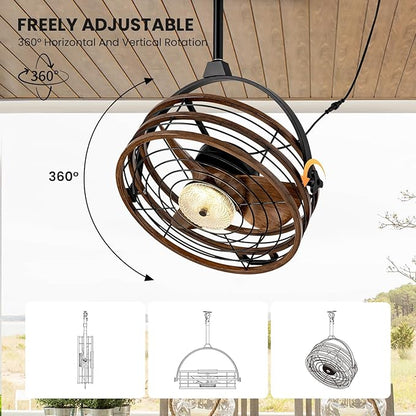 CROSSIO Outdoor Ceiling Fan with Lights, 23‘’ Waterproof Gazebo Fan with Remote Control Smart App, Plug in Caged Ceiling Fan for Patios, Pergola Porch