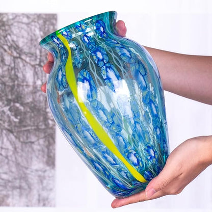 Glass Vases for Flower, Unique Hand Blown Blue Glass Vase, Modern Art Decorative for Home Living Room, Office, Table centerpieces, Bookshelves and Wedding Decorations (JG30)