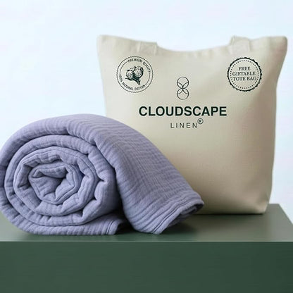 Luxury 100% Cotton Muslin Throw Blanket, 4 Layer Extra Large 50x70in, Perfect for Couch, Sofa, Home Decor, Soft Gauze Travel Blanket, Winter Cozy Throw, All Season Lavender Blue