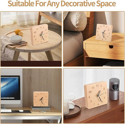 Wooden Desk Clock, 4 inch Small Analog Clock Desktop Decoration, Modern Desk and Shelf Clock, Silent Non-Ticking Battery Operated Table Clock, Mantel Clock for Office, Living Room, Bedroom