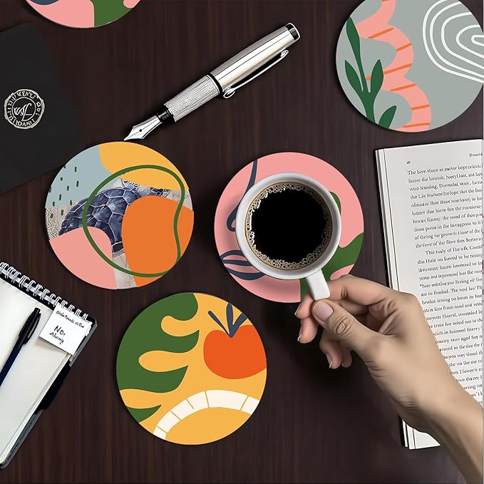 zcyhtqp, Funny Absorbent Round Ceramic Stone Coasters Set of 4 with Cork Base, Abstract Modern Art Ceramic Coasters, Gifts for Home, Kitchen, Bar, Coffee Table, Office Table Décor