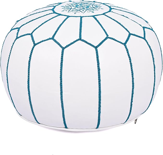Marrakesh Gallery Genuine Leather Round Pouf Unstuffed - Moroccan Ottoman Footstool, Footrest Cover - Boho Decor - Bohemian Living Room, Bedroom, Kids Room, Gift & Wedding