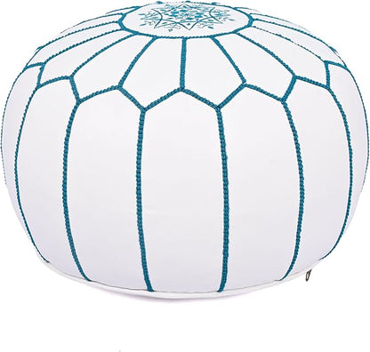 Marrakesh Gallery Genuine Leather Round Pouf Unstuffed - Moroccan Ottoman Footstool, Footrest Cover - Boho Decor - Bohemian Living Room, Bedroom, Kids Room, Gift & Wedding