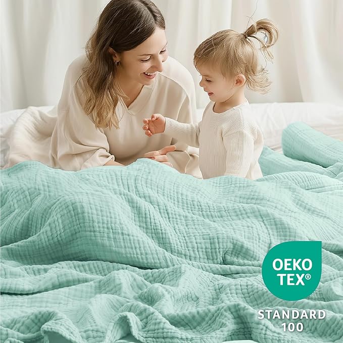 100% Cotton Muslin Blanket Large 50" x 70", Breathable and Lightweight Cotton Throw Blanket for Bed and Couch, Soft Cooling Summer Gauze Blanket for Adults All Season, Mint
