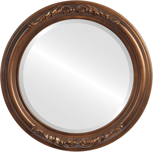 OVALCREST Round Beveled Wall Mirror for Home Decor - Florence Style - Sunset Gold - 18x18 Outside Dimensions