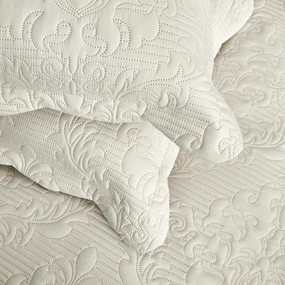 CHIXIN Bedspread Coverlet Quilt Set Full Size - Lightweight Bedding Cover - Ultrasonic Quilting - 5 Piece Reversible Bedspread - Elegant Damask Paisley Pattern (Full, Ivory)