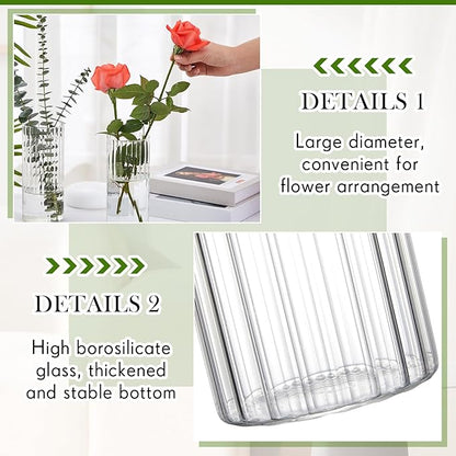 6 Pcs 8 Inch Tall Glass Ribbed Cylinder Vases Clear Floating Candle Flower Vase in Bulk, Hurricane Candle Holder for Wedding Housewarming Gift Table Centerpieces