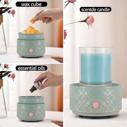 Wax Melt Warmer for Scented Wax,3-in-1Ceramic Wax Warmer Fragrances Candle Oils, Home Fragrance Burner,Electric Candle Warmer Perfect Christmas Gifts for Mom Women(Gree)