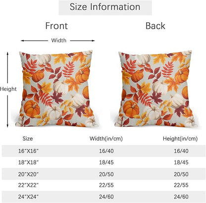 Pumpkin Fall Pillow Covers 20x20 Set of 2 Orange Beige Autumn Thanksgiving Pillow Cases Maple Leaf Print Outdoor Decorative Holiday Cushion Cover Rustic Decoration Farmhouse Home Sofa Couch Bed Decor