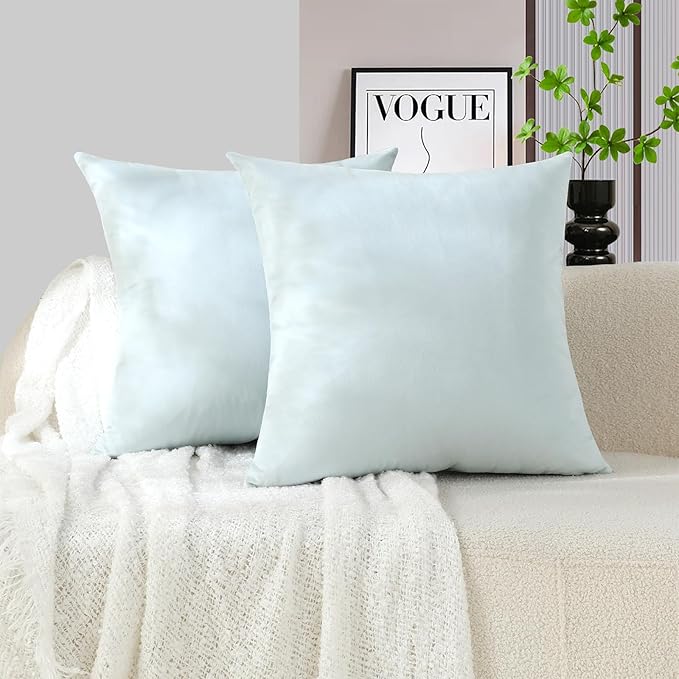 mixeoo Comfy Baby Blue Decorative Throw Pillow Covers Square Velvet Super Soft Couch Cushion Cases for Living Room Sofa Decor, Set of 2, 18 x 18 Inch