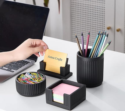 Aotea Crafts Concrete Modern Industrial Pen Holder for Desk - Aesthetic Charcoal Black Pencil Holder for Desk- Handcrafted Cement Fluted Pen Cup Organizer - Minimalist & Durable