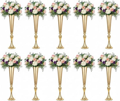 LoveCat 10pcs of Versatile Metal Tabletop Flower Stands, Gold Wedding Table Centerpiece Stands, 21.9" Tall Trumpet Vases for Wedding Birthday Holiday Party Important Event Home Décor