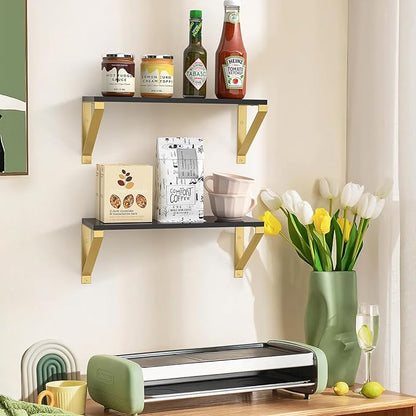 Gold Black Floating Shelves Wall Mounted Set of 2, 8mm Transparent Acrylic, Invisible Wall Shelves for Bedroom, Living Room, Bathroom, Kitchen, Office Display Decor (13in)