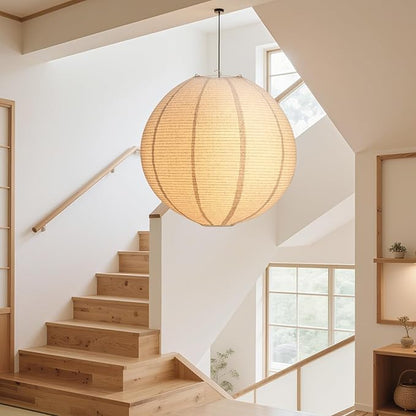 Large Hanging Lamp shade 20INCH Round Linen Pendant Lamp shade Can replace paper lanterns Hanging Lantern Handmade Minimalist Decorations Suitable for Living room, Hallway Bedroom, and kitchen