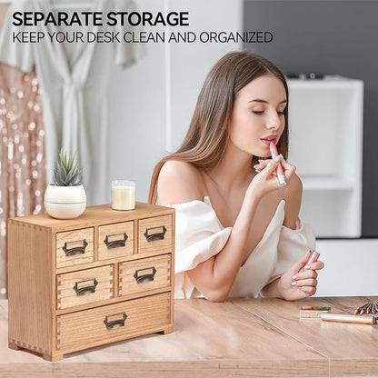 KIRIGEN Desk Drawer Cabinet Storage Organizer 6 Drawers Mini Chest with Lable Holder Handles for Home Office Desktop Organizer and Storage Natural(3D6CG-NA)