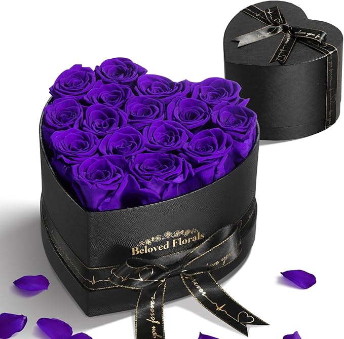 16 Preserved Flowers Rose Birthday Gifts for Women Her Mom Wife Girlfriend Grandma on Valentines Mothers Day Christmas Anniversary Romantic(Purple)