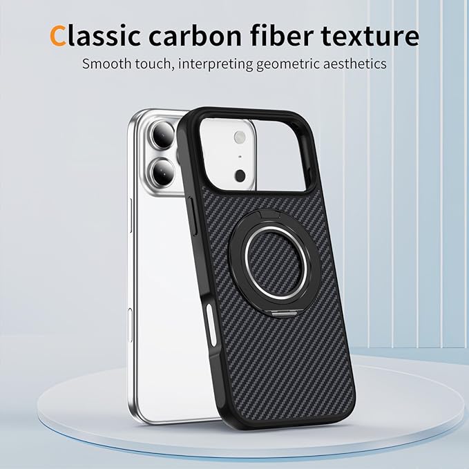 Mag-Stand Carbon Fiber Case for iPhone 17 Pro Max, 360° Rotate Magnetic Stand, Compatible with MagSafe, 15FT Military Protection, Slim Shockproof Magnetic Kickstand Mag Phone Case for Men Women