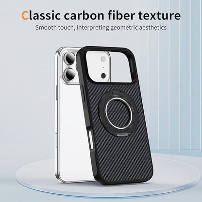 Mag-Stand Carbon Fiber Case for iPhone 17 Pro Max, 360° Rotate Magnetic Stand, Compatible with MagSafe, 15FT Military Protection, Slim Shockproof Magnetic Kickstand Mag Phone Case for Men Women