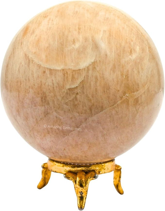 Amazing Gemstone Cream Moonstone Crystal Ball with Stand - 3 Inches Large Crystal Sphere Meditation Balls for Witchcraft and Decorative Balls
