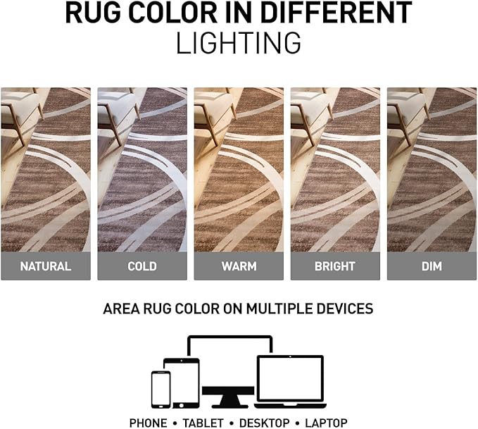 Rugshop Modern Wavy Circles Design Runner Rug, Carpet with Jute Backing for Hallway, Entryway, or Kitchen, Brown, 2'7" x 12'