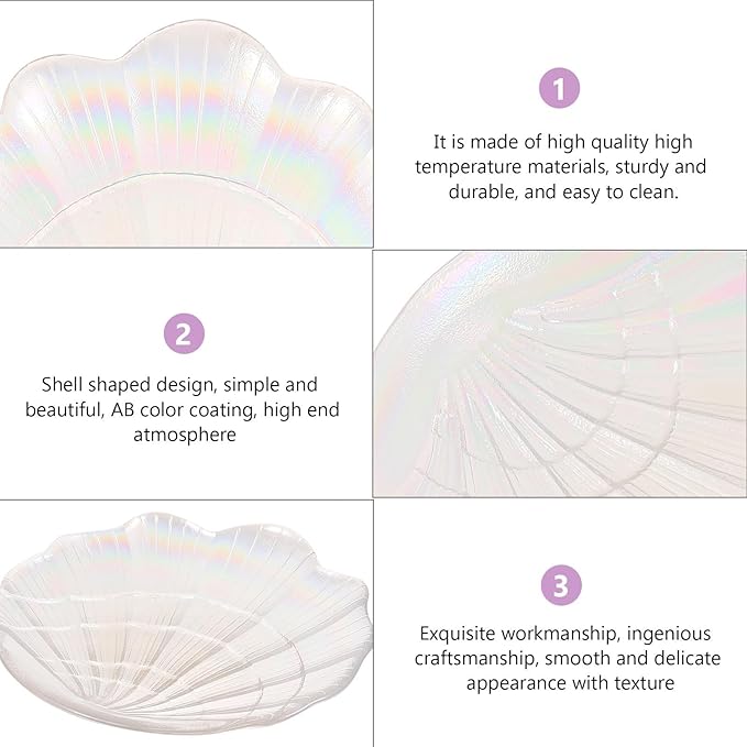 Shell-Shaped Jewelry Tray and Earrings Plate, Iridescent Glass Jewelry Storage Dish for Desktop Organization and Display