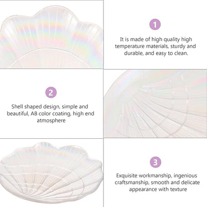 Shell-Shaped Jewelry Tray and Earrings Plate, Iridescent Glass Jewelry Storage Dish for Desktop Organization and Display