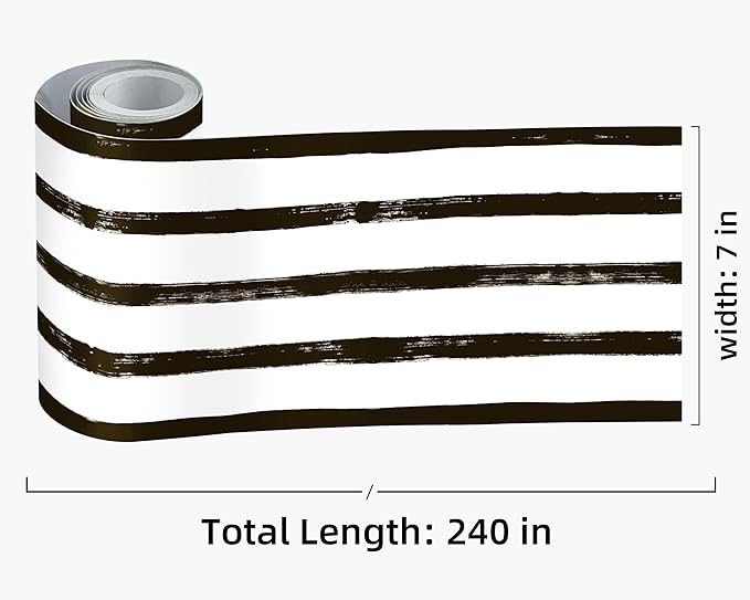 FLFK Wallpaper Border - Black and White Striped Wall Borders Decal Peel and Stick Trim 7" x 240"