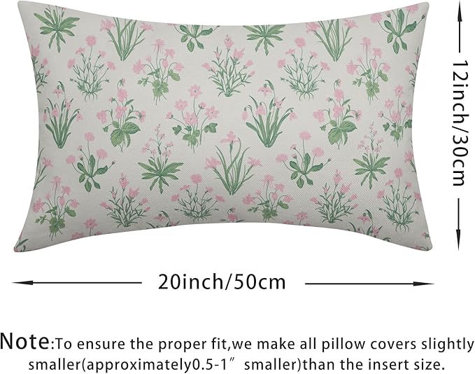 Pink Green Block Print Pillow Covers 12x20 Set of 2 Decorations Vintage Floral Throw Pillow Covers Decor Rustic Pillowcases Flower Pattern Farmhouse Soft Cozy for Sofa Bed Chair Home Decorative