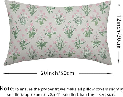Pink Green Block Print Pillow Covers 12x20 Set of 2 Decorations Vintage Floral Throw Pillow Covers Decor Rustic Pillowcases Flower Pattern Farmhouse Soft Cozy for Sofa Bed Chair Home Decorative