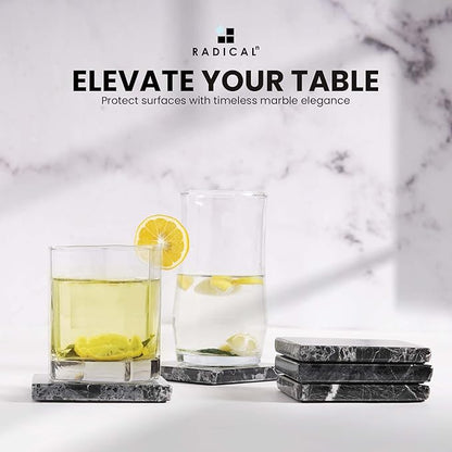 Radicaln Marble Coasters Square 3.5" Inches Black Handmade Coasters for Drinks, Marble Drink Coaster for Home Bar, Ideal Coaster Set of 6