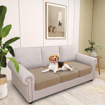 hyha Individual Couch Cushion Covers, Stretch Magic Sofa Seat Cushion Covers Washable, Dog Couch Sofa Slipcover for Pets, Kid with Elastic Bottom(3PC, Camel)
