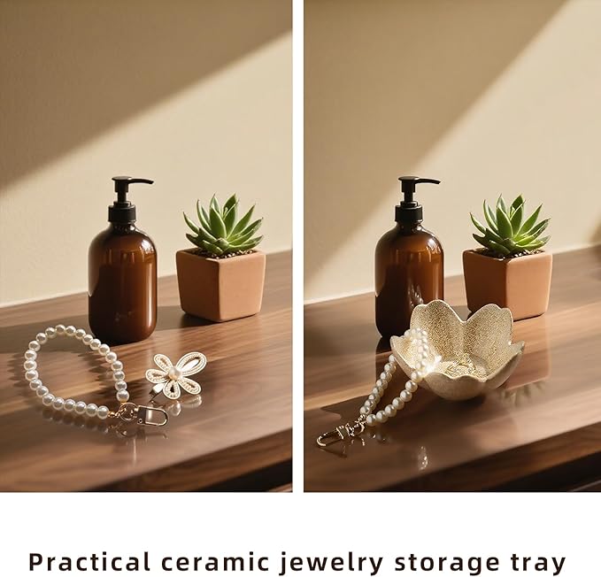 Floral Vanity Tray - Ceramic Jewelry Organizer Dish for Rings Necklaces Wedding Gift Idea(camel)