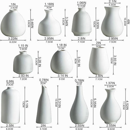 JOJUNO White Bud Vases, Small Ceramic Vase Set of 11, Mini Pottery Vases for Flowers, Decorative Pieces for Home Modern Decor, Boho Decor, Chic Accents for Living Room Dining Table Shelves
